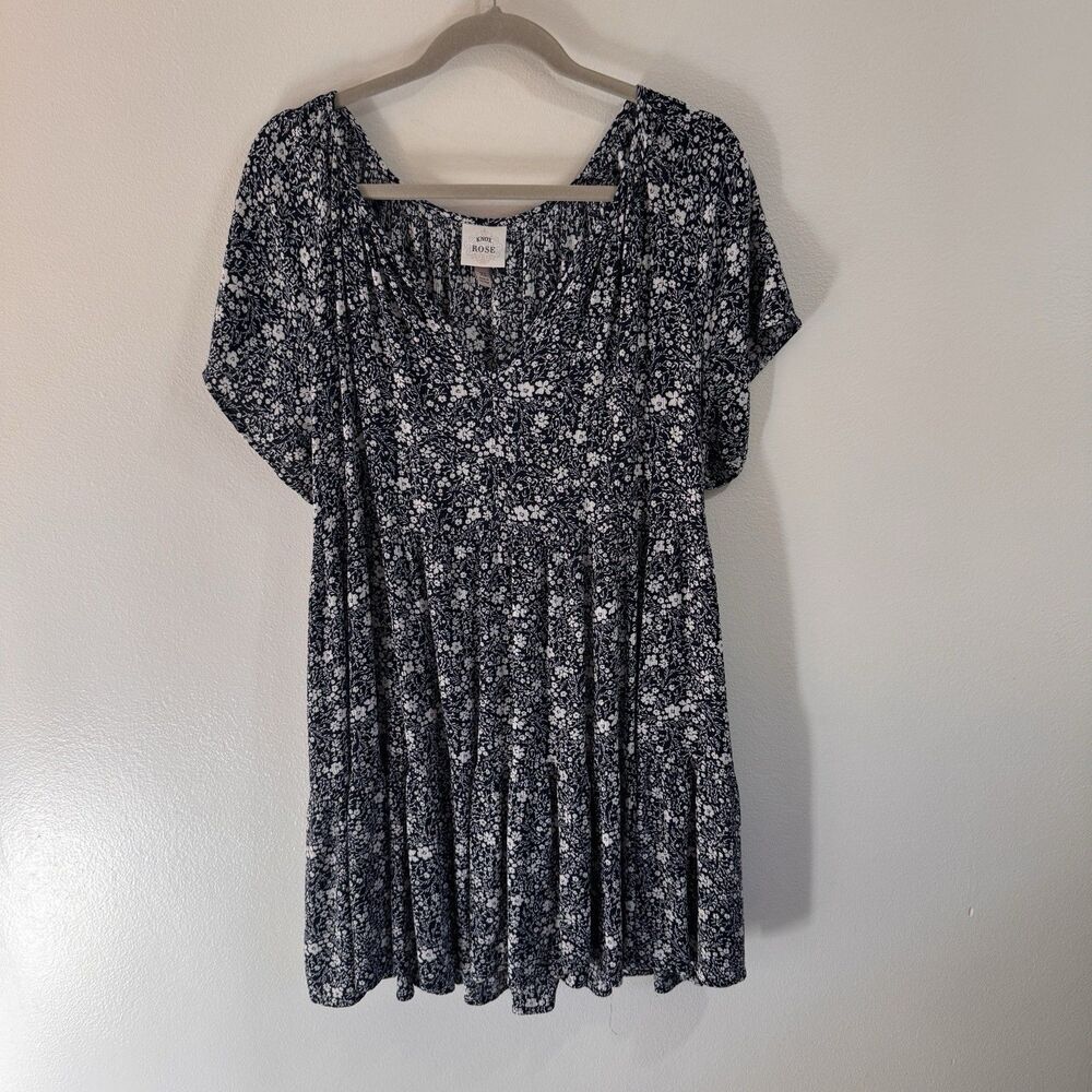 Knox Rose Shirt Dress XL Navy Blue Floral A-line Babydoll Boho Tiered Cottage